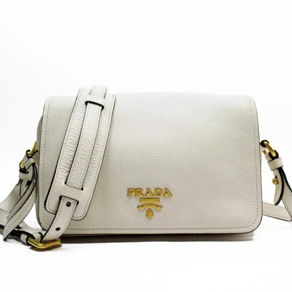 Auth PRADA Shoulder Bag white leather t19482a